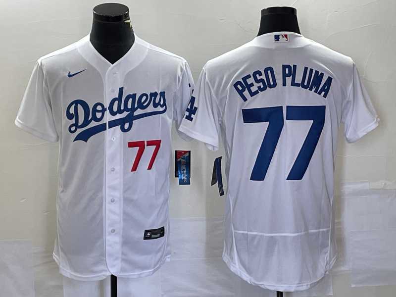 Men%27s Los Angeles Dodgers #77 Peso Pluma Number White Stitched Flex Base Nike Jersey->los angeles dodgers->MLB Jersey